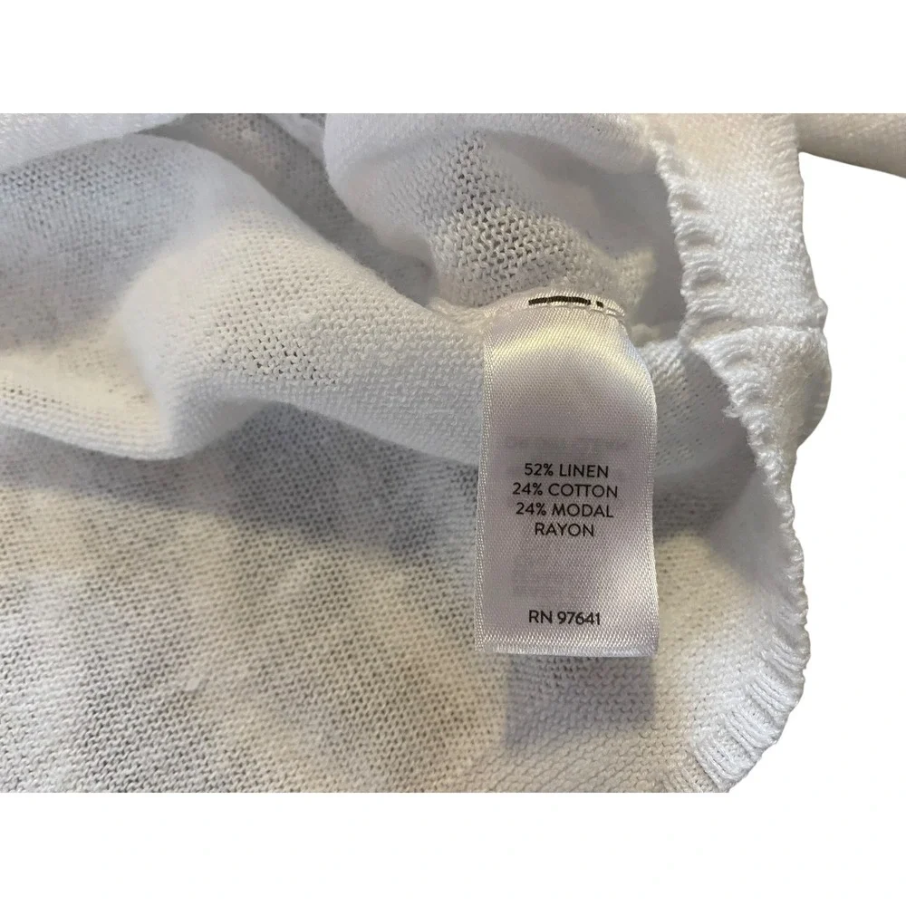J. Jill White Linen Blend Single Button Cardigan Sweater XL Tall 3/4 Sleeve - Picture 4 of 5